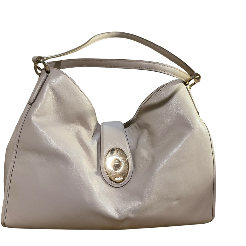 Coach Smooth White Creme Leather Carlyle Saddlebag Style Shoulder Bag Purse